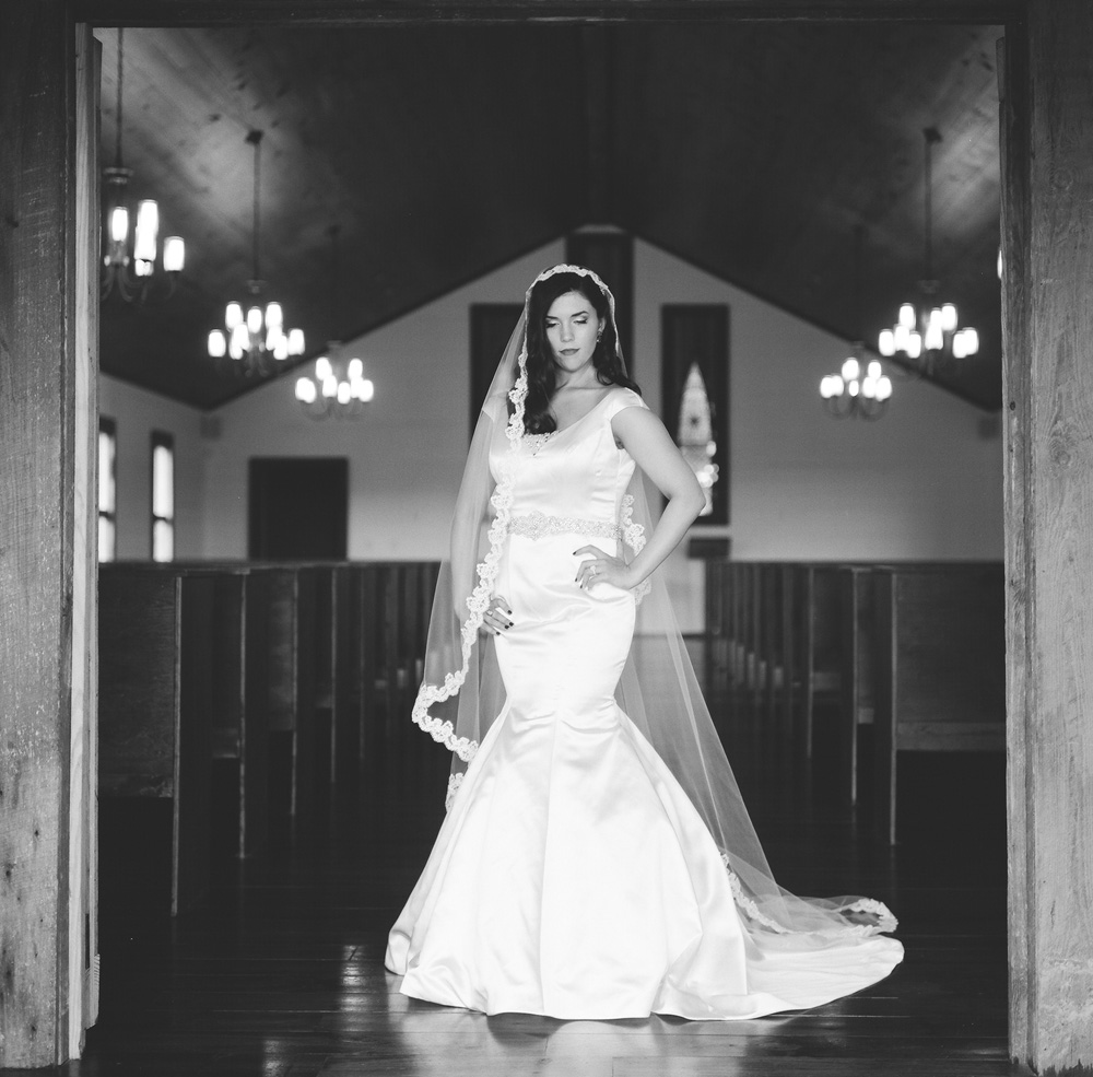 black and white bridal photo at Hidden Acres Marion SC by myrtle beach wedding photographer gillian claire