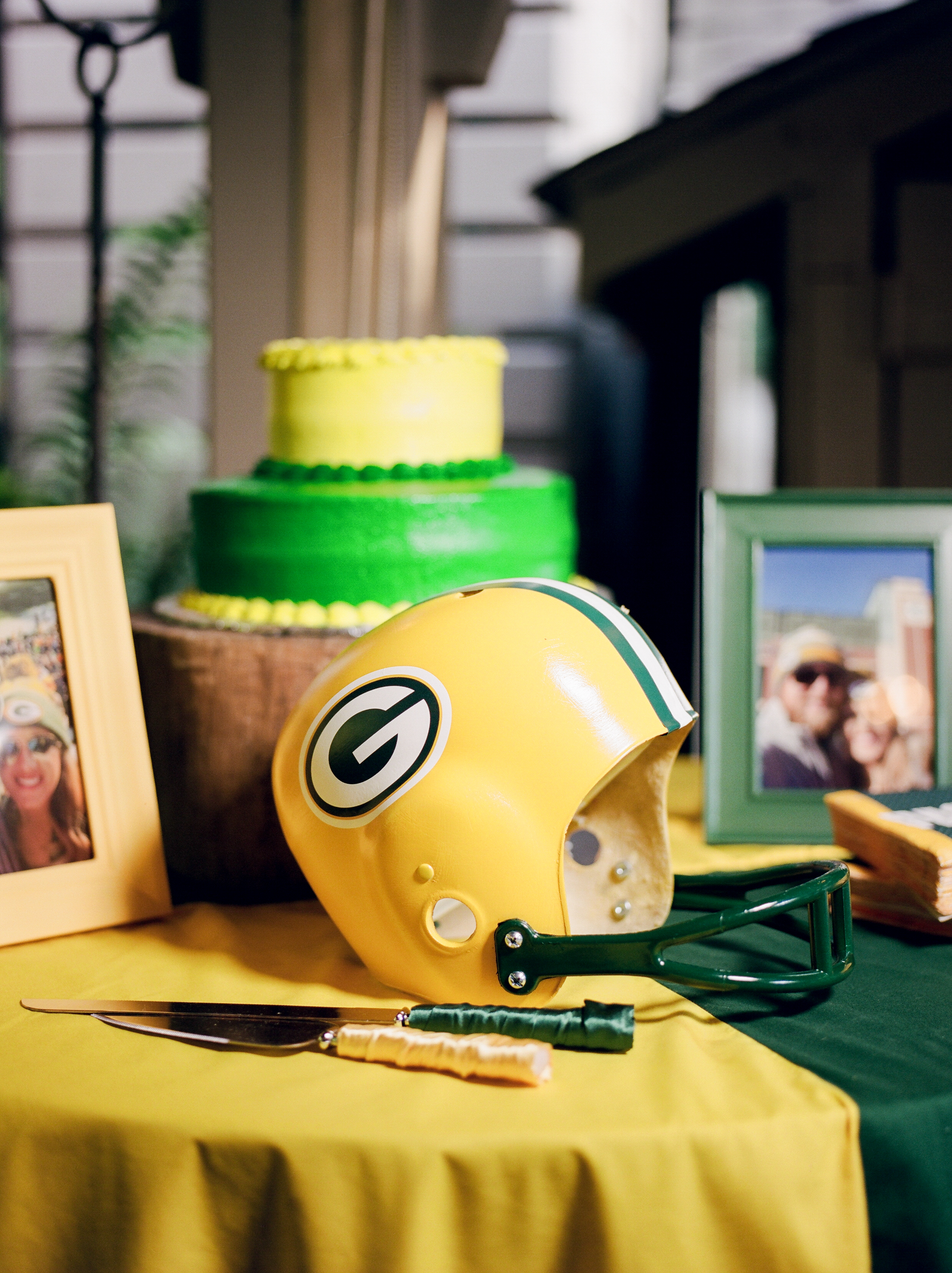 southern wedding traditions groom cake packers helmet photo