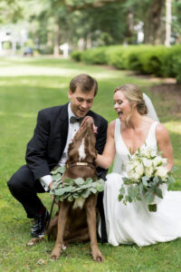 Wachesaw plantation wedding bride and groom with dog